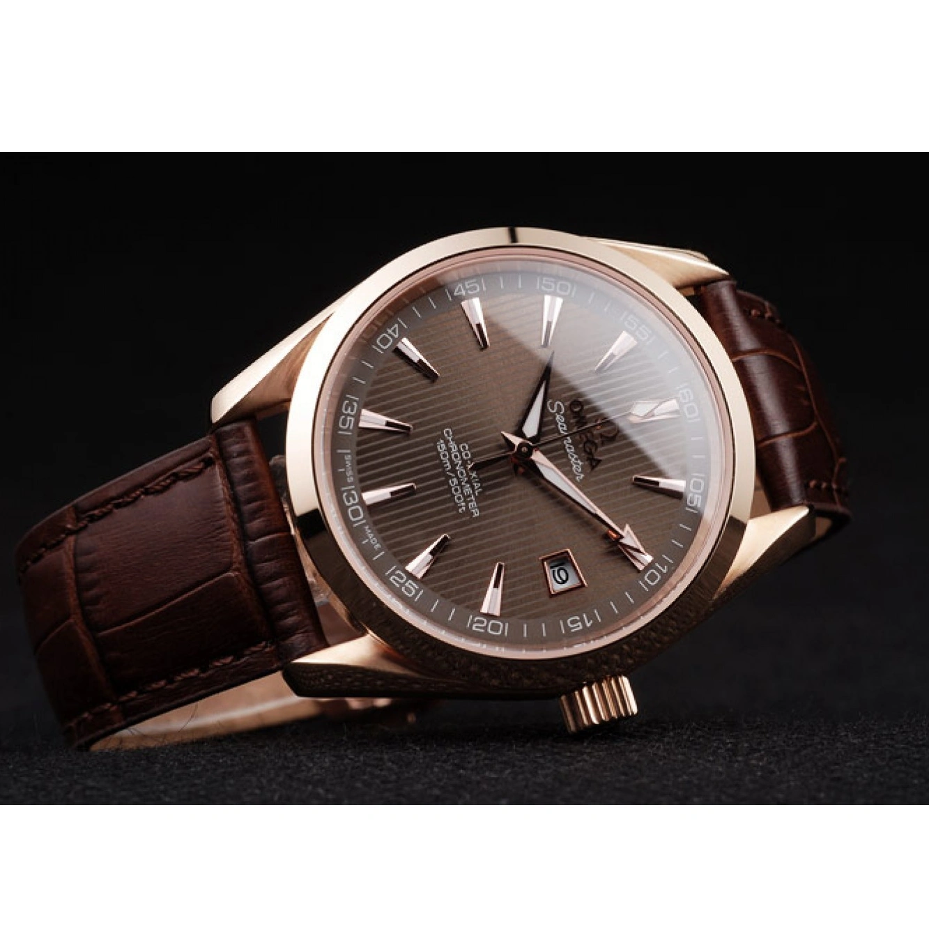 1014 Omega Swiss Seamaster Railmaster Brown Strap Brown Striped Dial